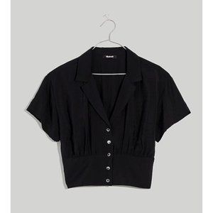 Madewell $92 Drapey Banded Bottom Button Down Top Black Size XXS NJ625